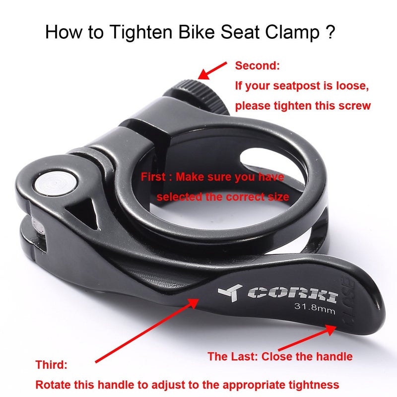Corki Cycles 34.9mm Adjustable Bicycle Seatpost Clamp Quick Release, Aluminum Alloy Black KC89 - Image 5